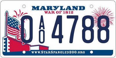 MD license plate 0AO4788
