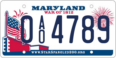 MD license plate 0AO4789