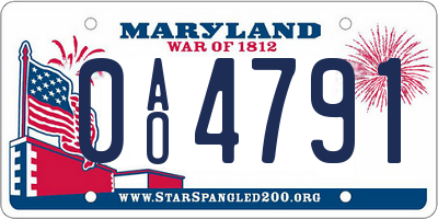MD license plate 0AO4791