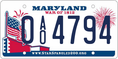 MD license plate 0AO4794