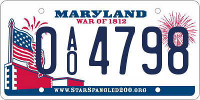 MD license plate 0AO4798