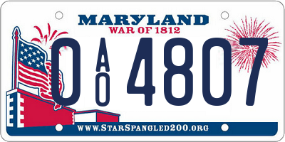 MD license plate 0AO4807
