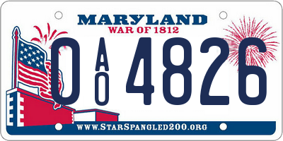MD license plate 0AO4826