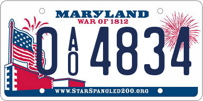 MD license plate 0AO4834