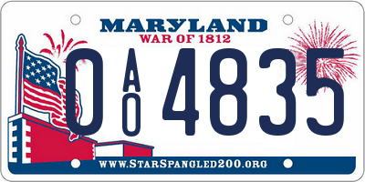 MD license plate 0AO4835