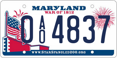 MD license plate 0AO4837