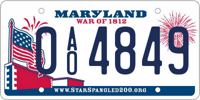 MD license plate 0AO4849