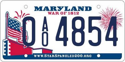 MD license plate 0AO4854
