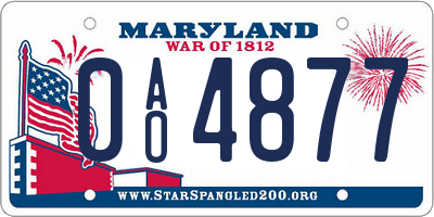 MD license plate 0AO4877