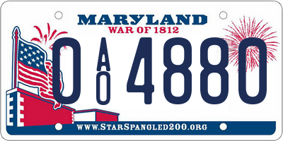 MD license plate 0AO4880
