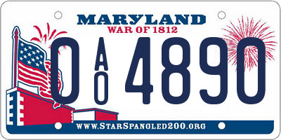 MD license plate 0AO4890