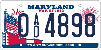 MD license plate 0AO4898