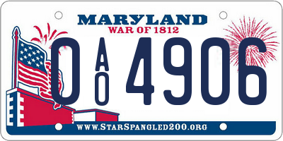 MD license plate 0AO4906