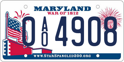 MD license plate 0AO4908