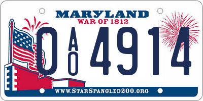 MD license plate 0AO4914
