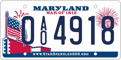 MD license plate 0AO4918