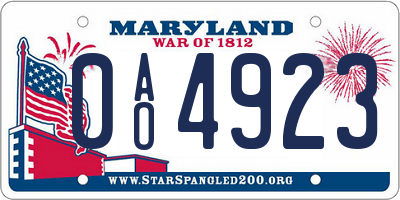 MD license plate 0AO4923