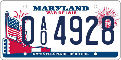 MD license plate 0AO4928