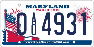 MD license plate 0AO4931