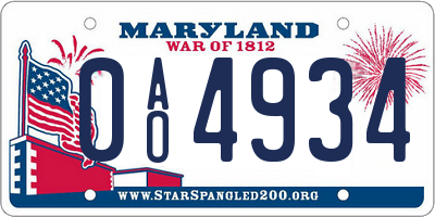 MD license plate 0AO4934