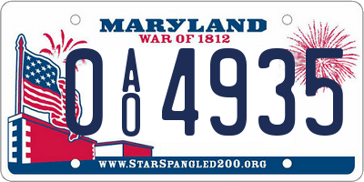 MD license plate 0AO4935