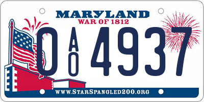 MD license plate 0AO4937