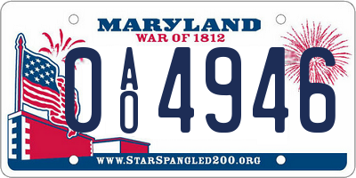 MD license plate 0AO4946