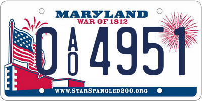 MD license plate 0AO4951