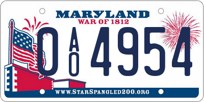 MD license plate 0AO4954