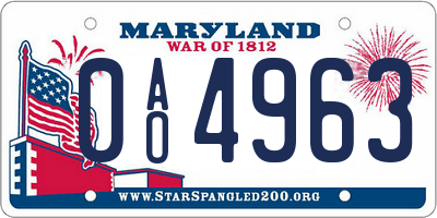 MD license plate 0AO4963
