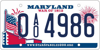 MD license plate 0AO4986