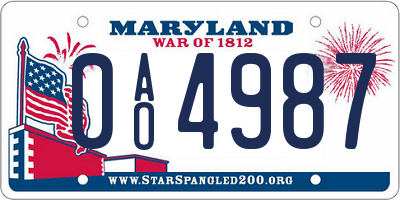 MD license plate 0AO4987