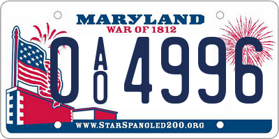 MD license plate 0AO4996