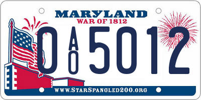 MD license plate 0AO5012