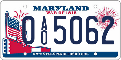 MD license plate 0AO5062