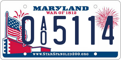 MD license plate 0AO5114