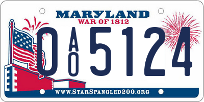 MD license plate 0AO5124