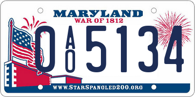 MD license plate 0AO5134