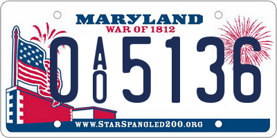 MD license plate 0AO5136