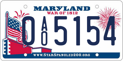 MD license plate 0AO5154
