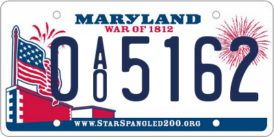 MD license plate 0AO5162