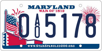 MD license plate 0AO5178
