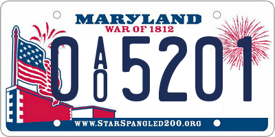 MD license plate 0AO5201