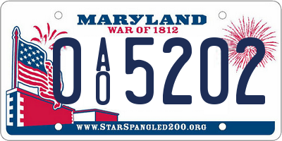 MD license plate 0AO5202