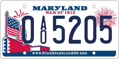 MD license plate 0AO5205
