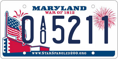 MD license plate 0AO5211