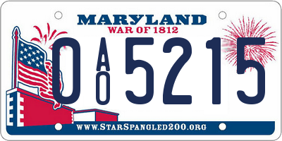 MD license plate 0AO5215