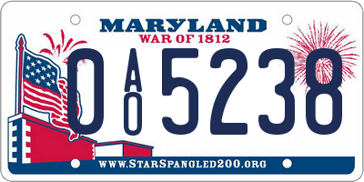 MD license plate 0AO5238