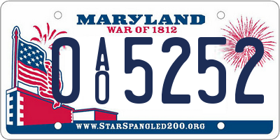 MD license plate 0AO5252