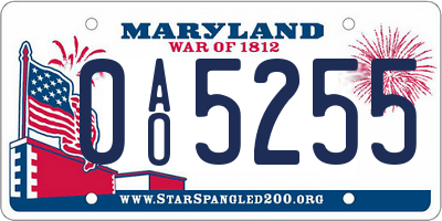 MD license plate 0AO5255